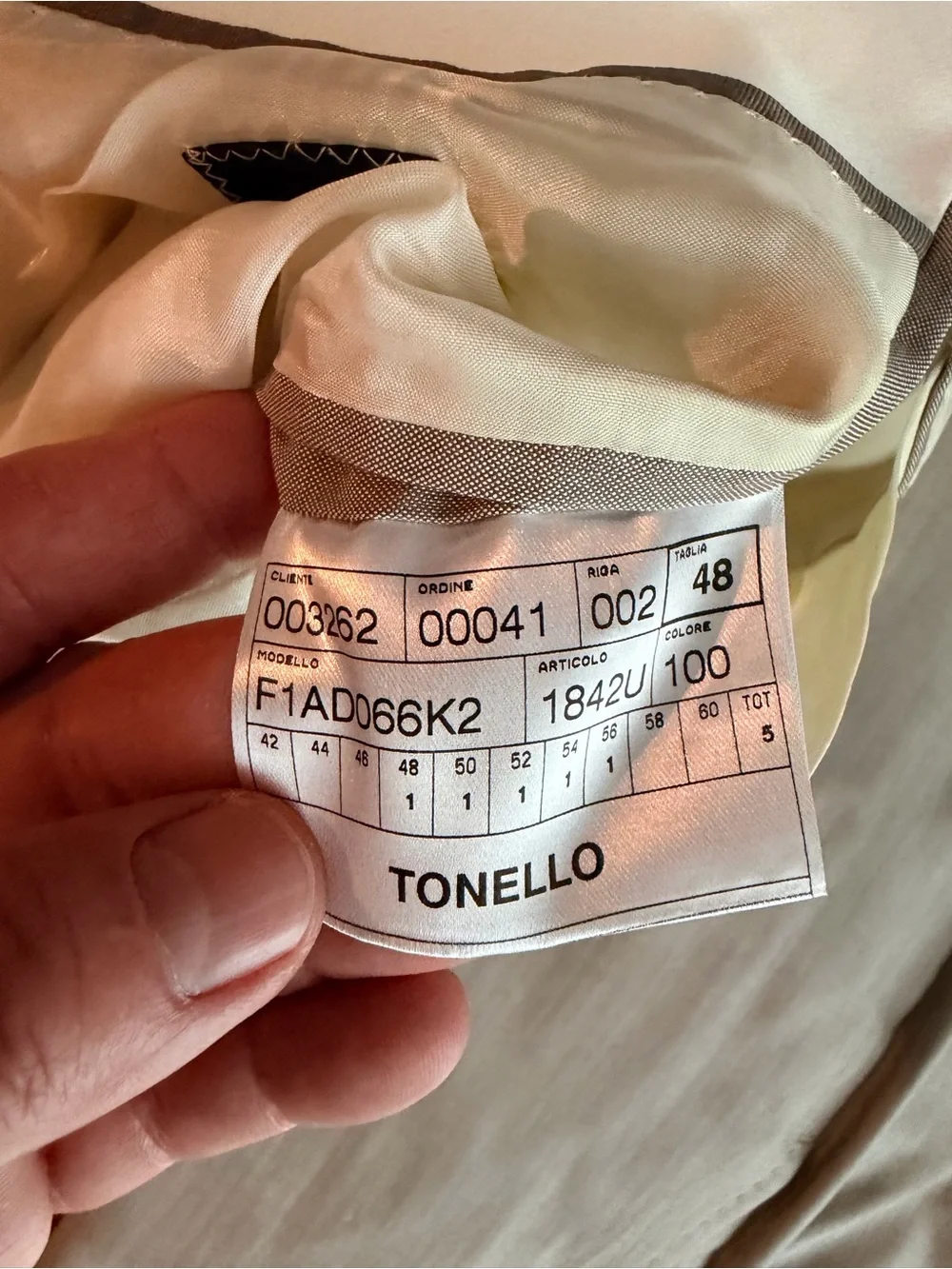 TONELLO Men's Taupe 2 piece suit with White Trim and tuxedo lapel